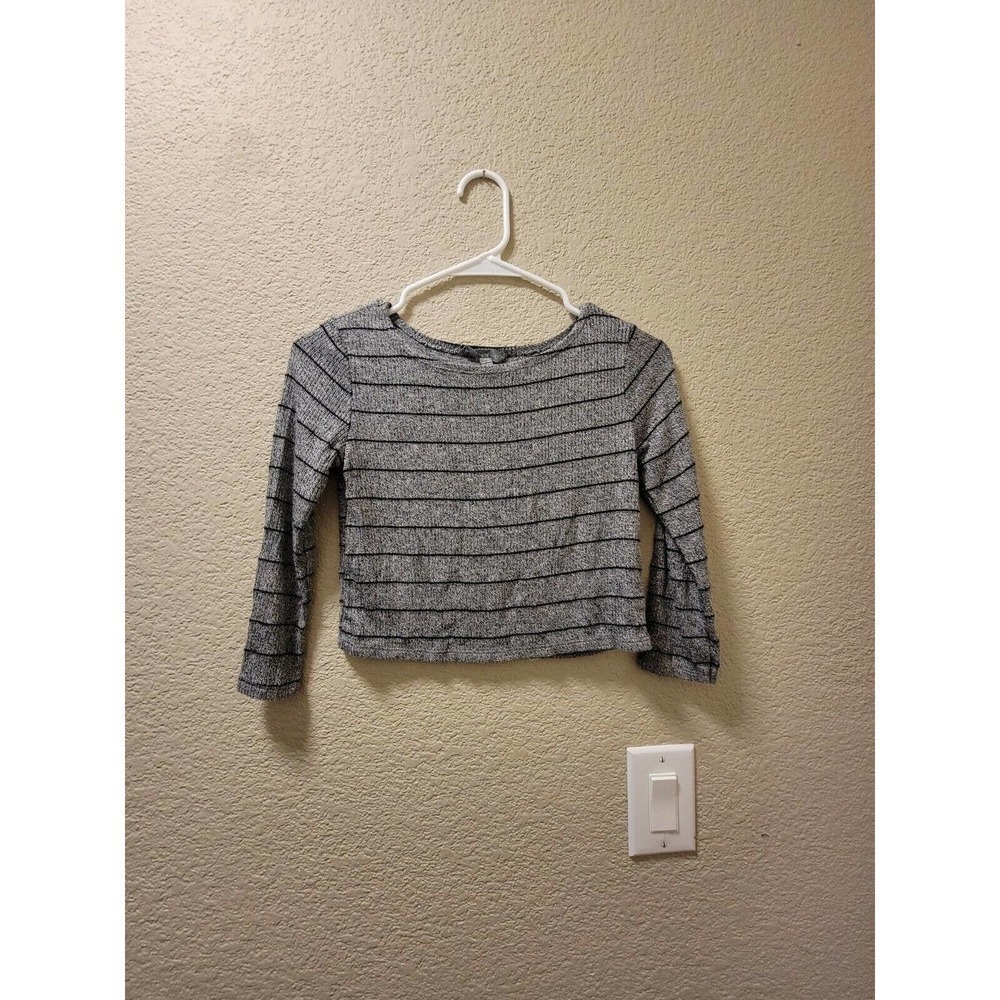 Dont Ask Why Gray And Black Stripe Cropped Top OSFM